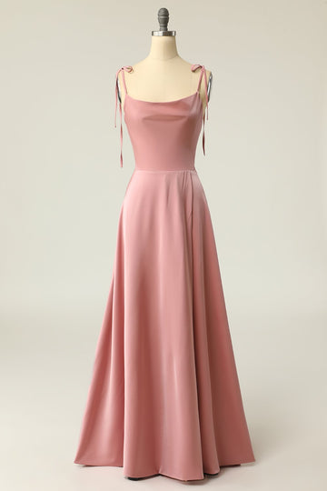 En streg Blush Spaghetti Straps Festkjole med slids